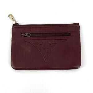 Vintage Rolfs Genuine Leather Coin Purse Card Holder Burgundy Floral Detail